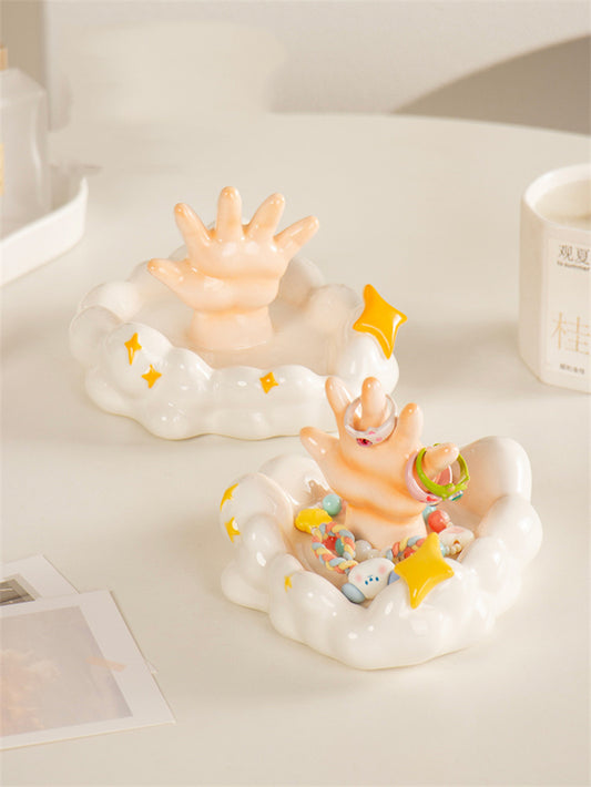Whimsical Hand-Shaped Tray for Rings, Bracelets & Watches, Dreamy Desktop Decor