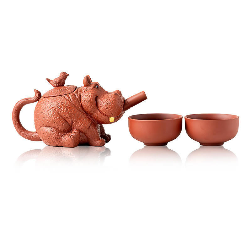 Whimsical Hippo-Shaped Clay Teapot & Coffee Pot - Artistic Animal Design Tea/Coffee Maker