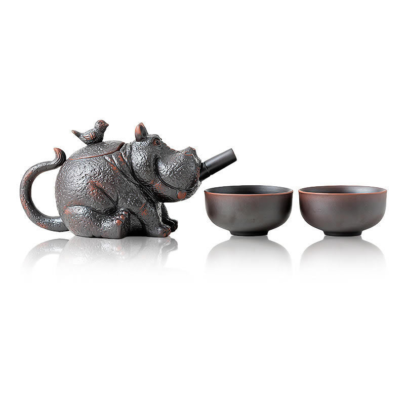 Whimsical Hippo-Shaped Clay Teapot & Coffee Pot - Artistic Animal Design Tea/Coffee Maker