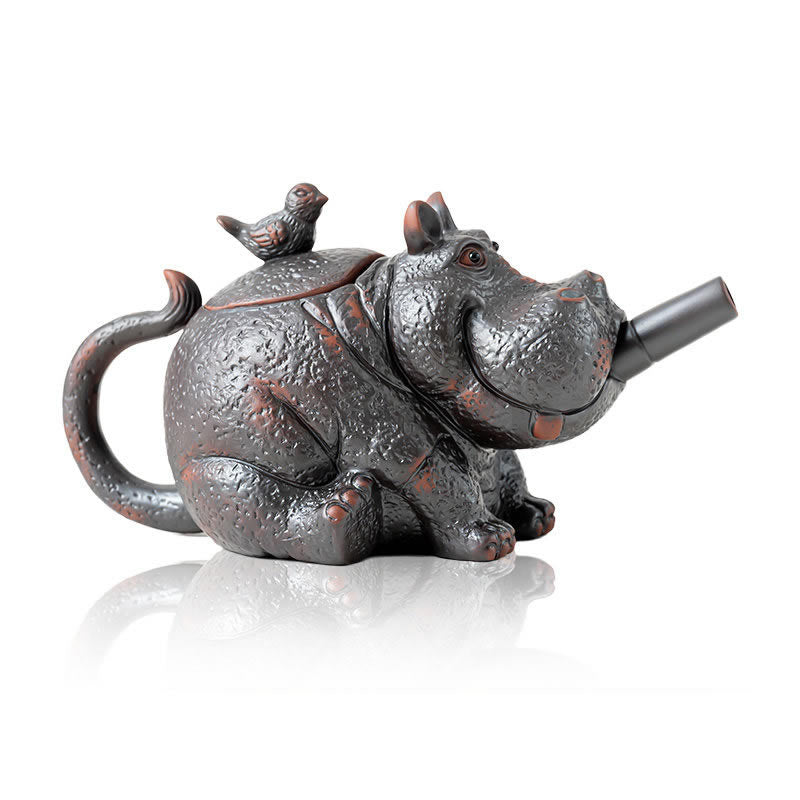 Whimsical Hippo-Shaped Clay Teapot & Coffee Pot - Artistic Animal Design Tea/Coffee Maker