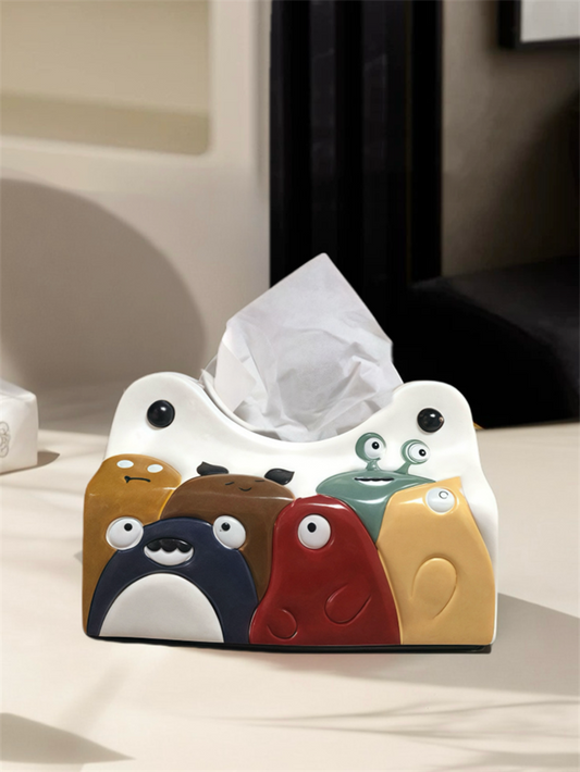 Whimsical Monster Ceramic Tissue Box Cover - Playful Cartoon Decor