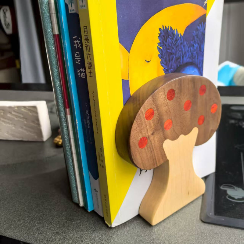 Whimsical Mushroom - Shaped Wooden Bookend, Support for Home Office