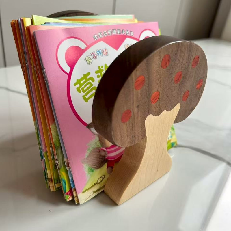 Whimsical Mushroom - Shaped Wooden Bookend, Support for Home Office