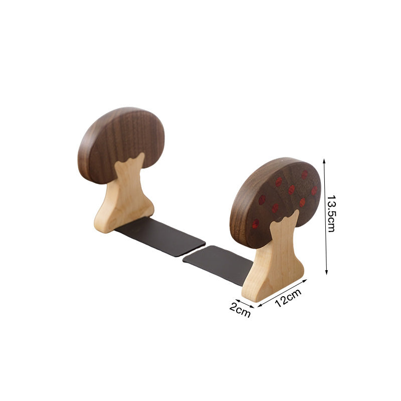 Whimsical Mushroom - Shaped Wooden Bookend, Support for Home Office