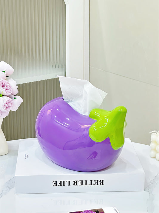 Whimsical Purple Ceramic Eggplant Tissue Box - Unique Kitchen Decor