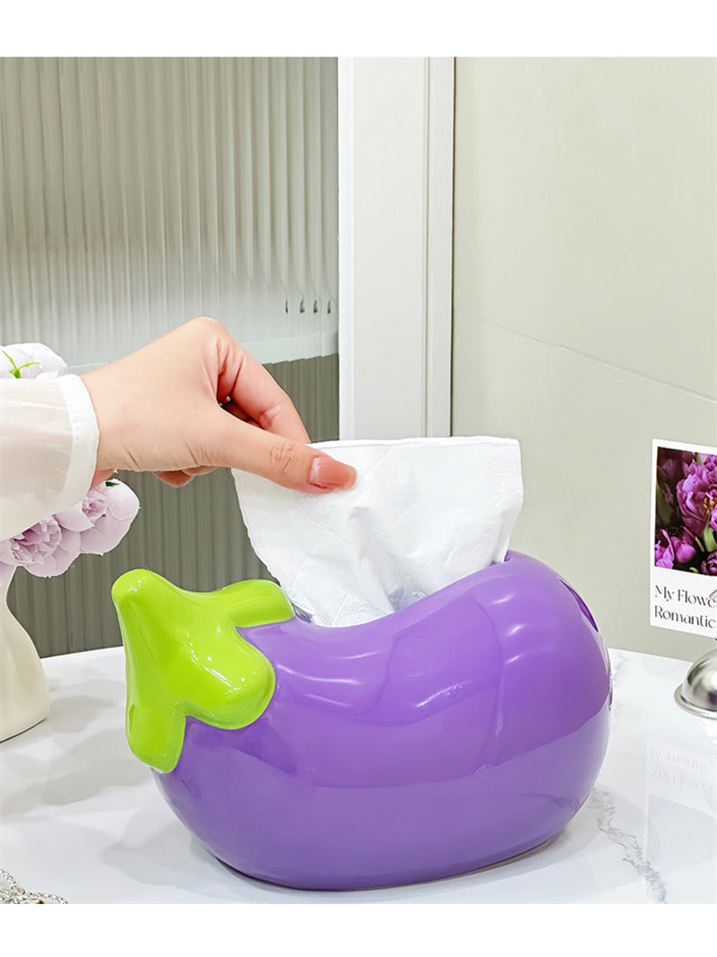Whimsical Purple Ceramic Eggplant Tissue Box - Unique Kitchen Decor