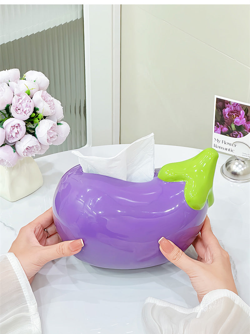 Whimsical Purple Ceramic Eggplant Tissue Box - Unique Kitchen Decor