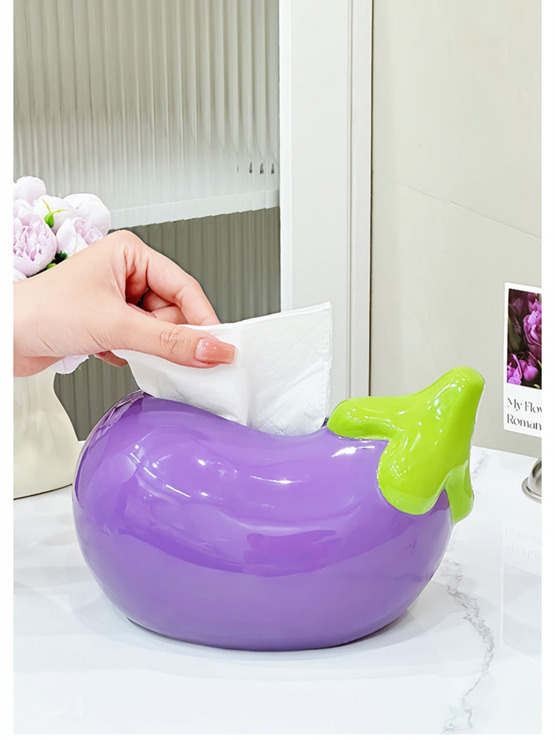 Whimsical Purple Ceramic Eggplant Tissue Box - Unique Kitchen Decor