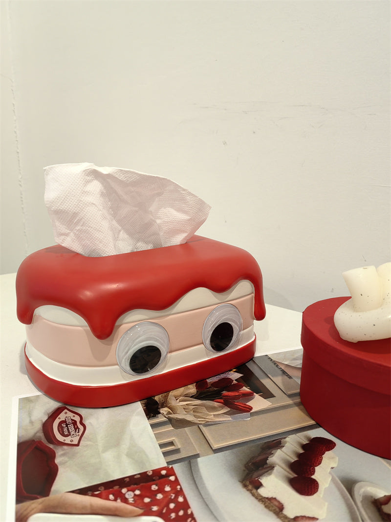 Whimsical Red Cake-Shaped Tissue Box - Fun Desktop Decorating Ideas