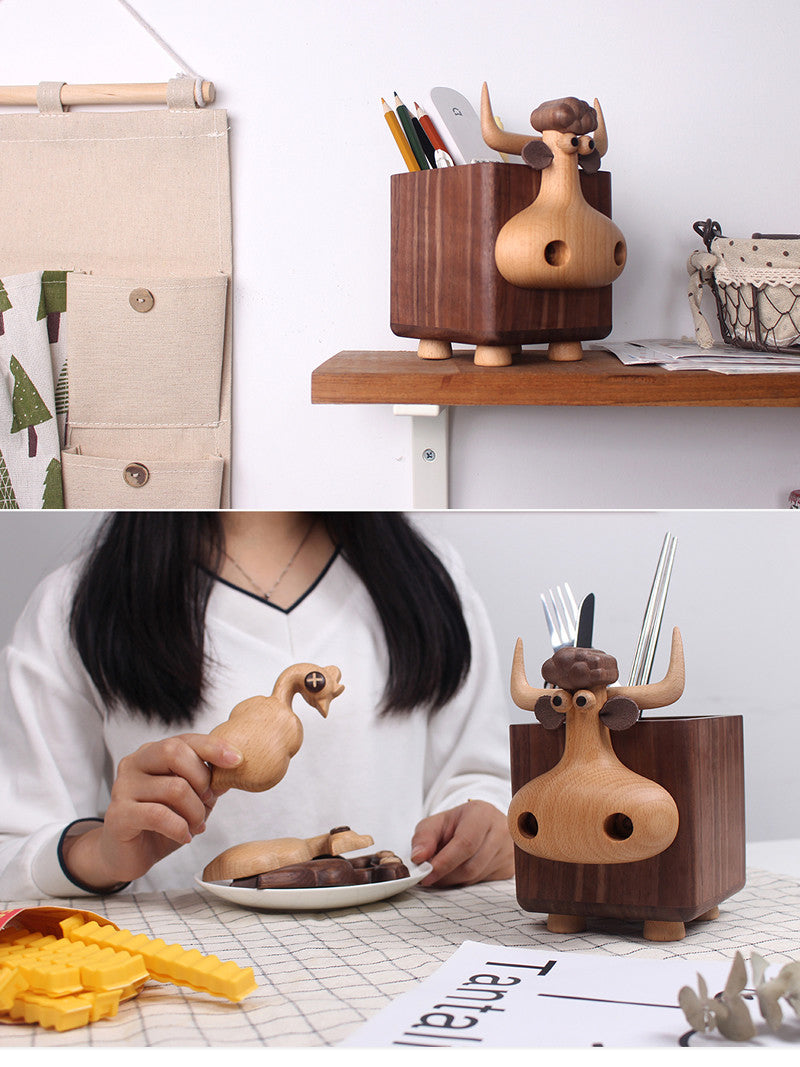 Bullpen Desk Setup Whimsical Wooden Bull Pen Holder: Fun and Functional Desk Accessory ...
