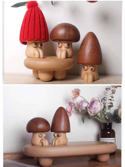 Whimsical Wooden Mushroom Music Box - Cute Eyes & Magical Melody