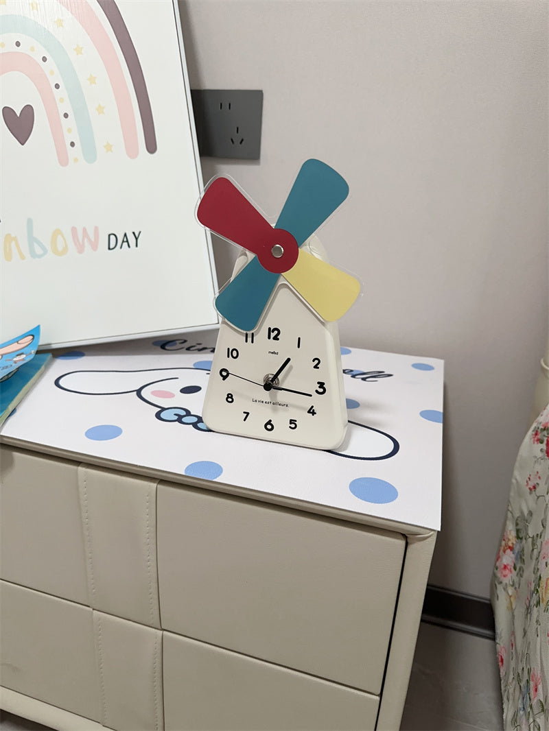 Windmill - Shaped Decorative Table Clock, Colorful Cartoon Desk Clock with Rotating Windmill