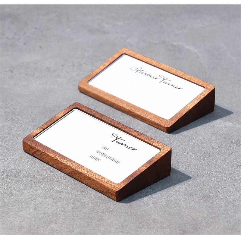Wood & Acrylic Table Tent Sign - Replaceable Price Tag & Business Card Holder for Cafes, Offices & Retail