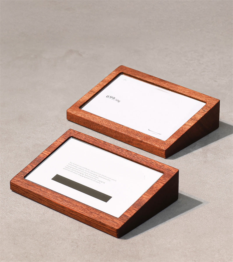 Wood & Acrylic Table Tent Sign - Replaceable Price Tag & Business Card Holder for Cafes, Offices & Retail