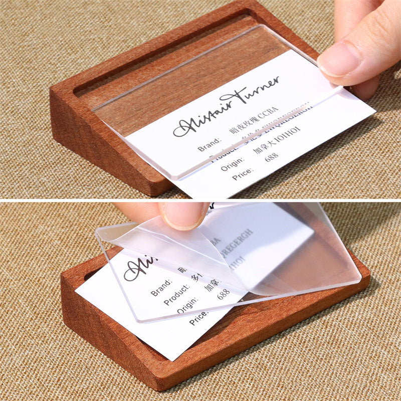 Wood & Acrylic Table Tent Sign - Replaceable Price Tag & Business Card Holder for Cafes, Offices & Retail