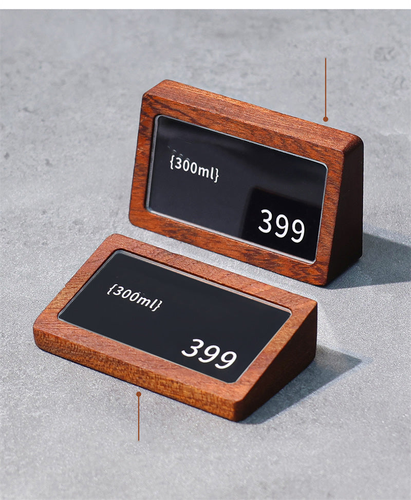 Wood & Acrylic Table Tent Sign - Replaceable Price Tag & Business Card Holder for Cafes, Offices & Retail
