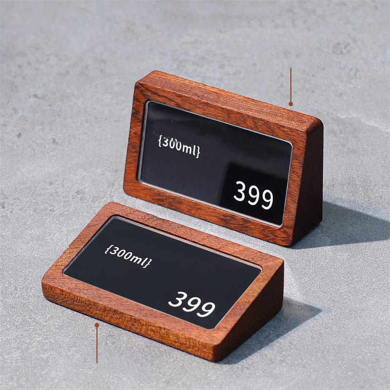 Wood & Acrylic Table Tent Sign - Replaceable Price Tag & Business Card Holder for Cafes, Offices & Retail
