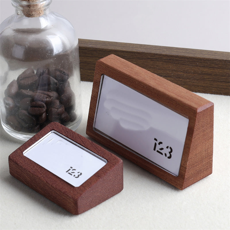 Wood & Acrylic Table Tent Sign - Replaceable Price Tag & Business Card Holder for Cafes, Offices & Retail