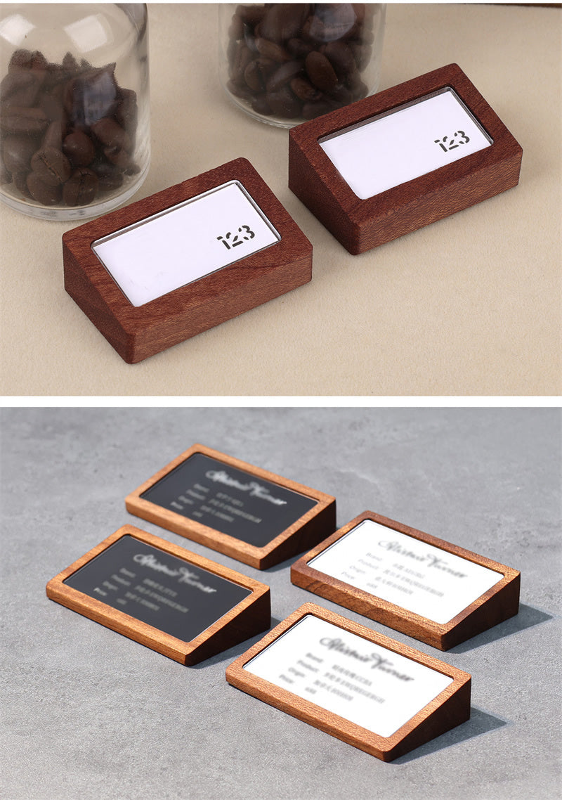 Wood & Acrylic Table Tent Sign - Replaceable Price Tag & Business Card Holder for Cafes, Offices & Retail