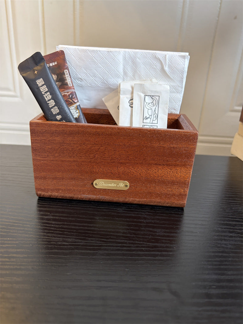 Wood Multi‑Slot Coffee Station Organizer, Wooden Tea Bag Sugar Packet Holder, Countertop Caddy for Coffee Bar Accessories