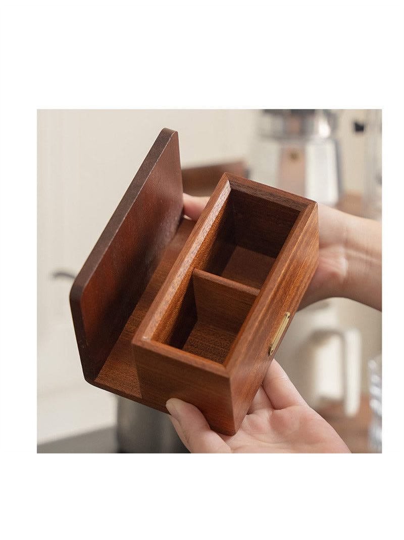 Wood Multi‑Slot Coffee Station Organizer, Wooden Tea Bag Sugar Packet Holder, Countertop Caddy for Coffee Bar Accessories