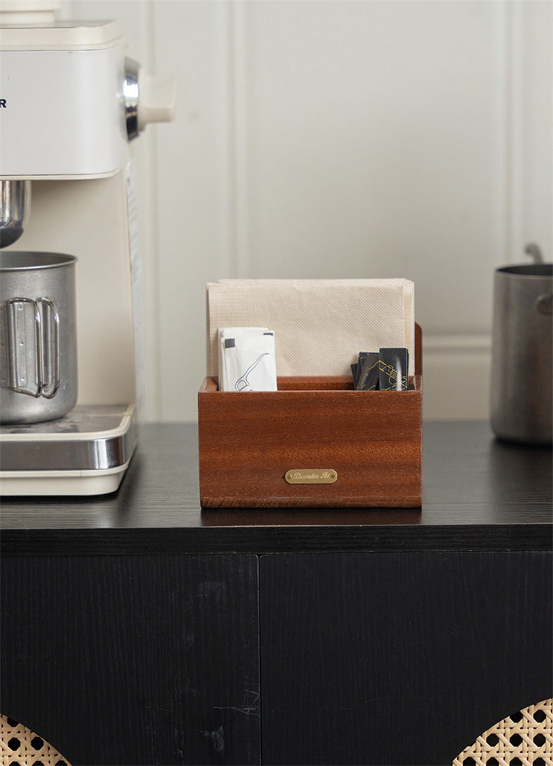 Wood Multi‑Slot Coffee Station Organizer, Wooden Tea Bag Sugar Packet Holder, Countertop Caddy for Coffee Bar Accessories