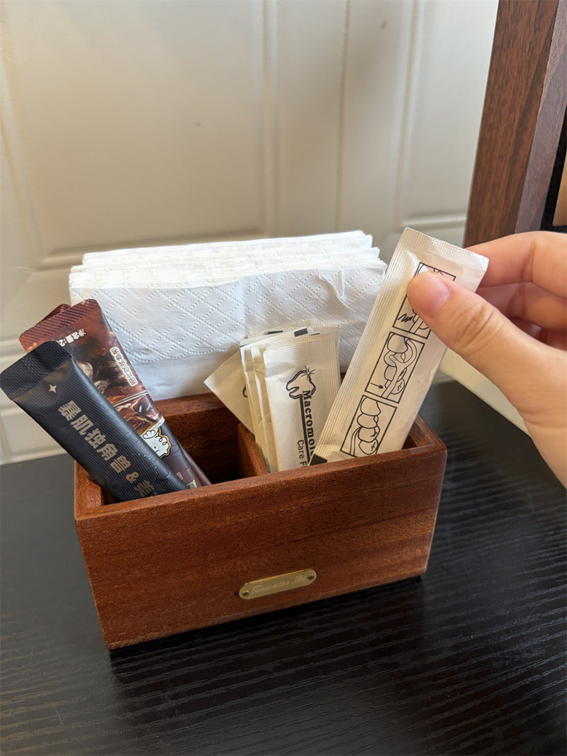 Wood Multi‑Slot Coffee Station Organizer, Wooden Tea Bag Sugar Packet Holder, Countertop Caddy for Coffee Bar Accessories