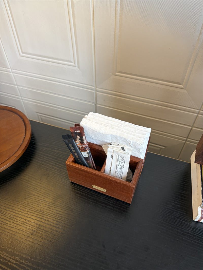 Wood Multi‑Slot Coffee Station Organizer, Wooden Tea Bag Sugar Packet Holder, Countertop Caddy for Coffee Bar Accessories