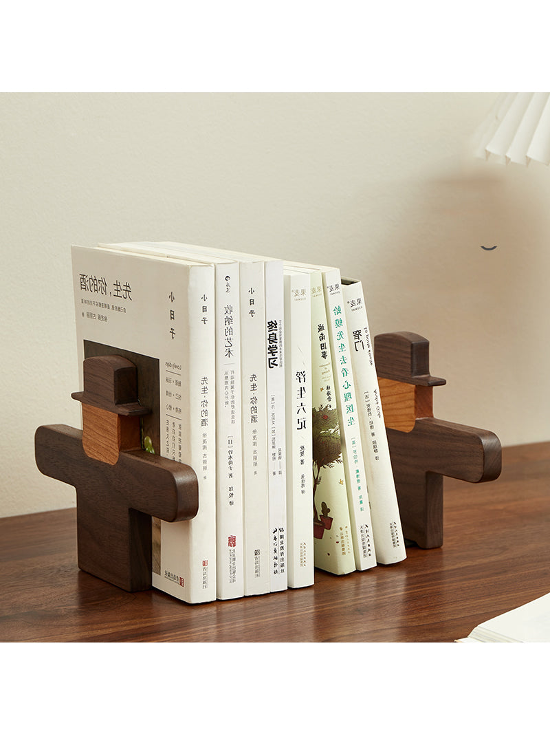 Wooden Abstract Scarecrow Bookends - Artistic and Functional Book Organizers