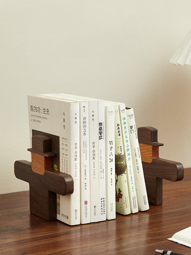Wooden Abstract Scarecrow Bookends - Artistic and Functional Book Organizers