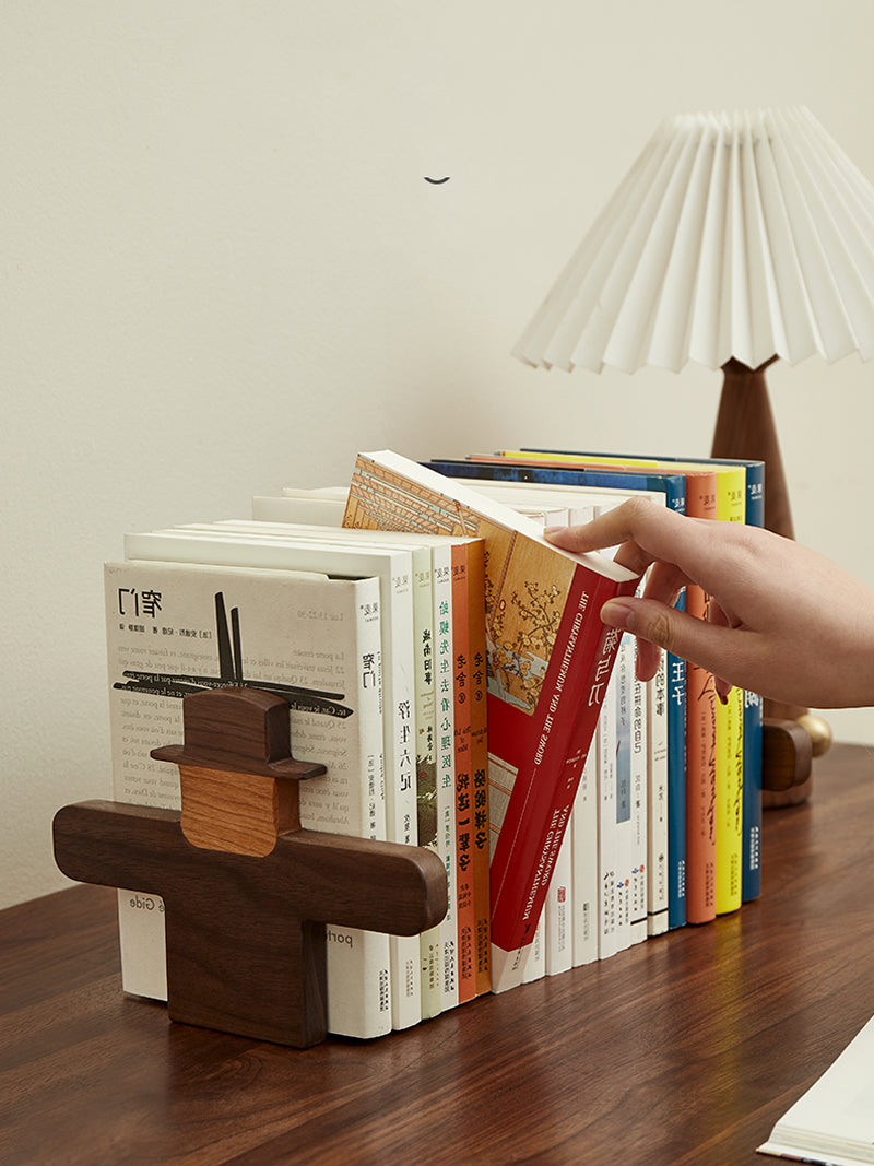 Wooden Abstract Scarecrow Bookends - Artistic and Functional Book Organizers