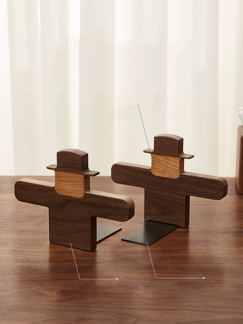 Wooden Abstract Scarecrow Bookends - Artistic and Functional Book Organizers