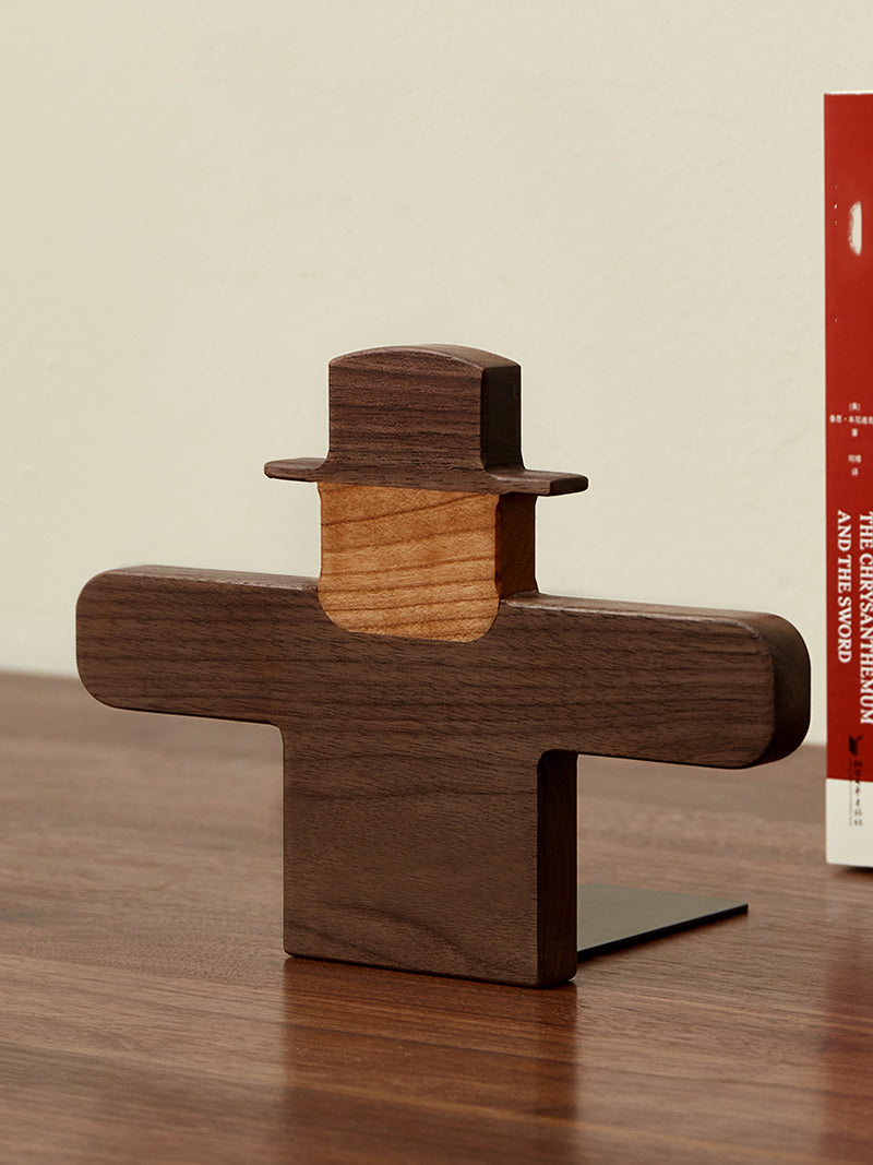 Wooden Abstract Scarecrow Bookends - Artistic and Functional Book Organizers