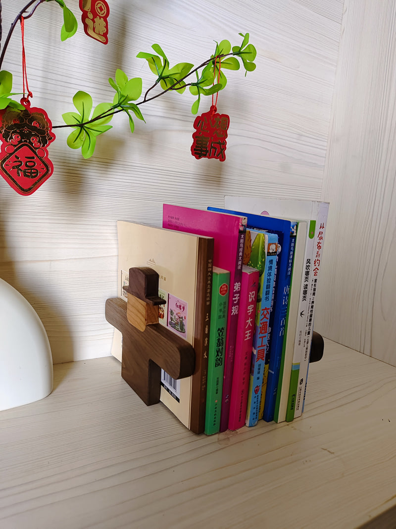 Wooden Abstract Scarecrow Bookends - Artistic and Functional Book Organizers