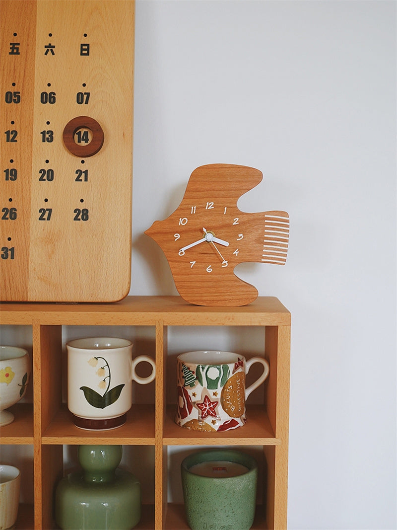 Wooden Abstract Seagull Wall Clock, Home Office Art Decoration Table Clock