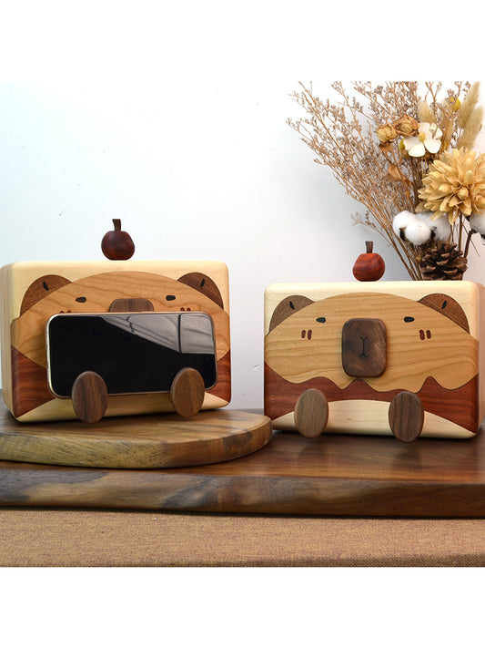 Wooden Animal Tissue Box with Phone Stand,Home Decor