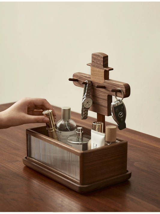Wooden Artistic Scarecrow Desktop Organizer,Key Hooks - Rustic and Functional Home Office Decor