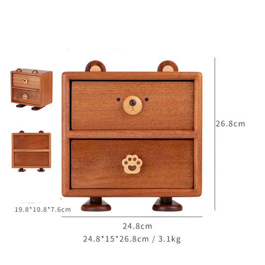 Wooden Bear Storage Box with Drawers - Cute Jewelry, Trinket & Desk Organizer