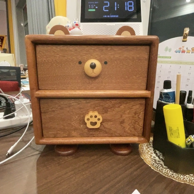 Wooden Bear Storage Box with Drawers - Cute Jewelry, Trinket & Desk Organizer