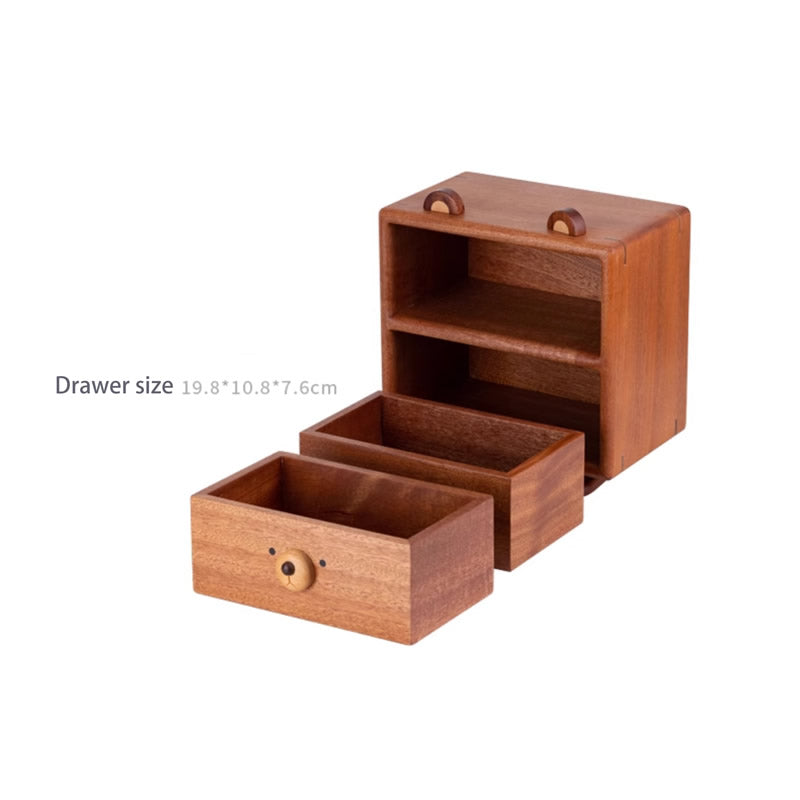 Wooden Bear Storage Box with Drawers - Cute Jewelry, Trinket & Desk Organizer