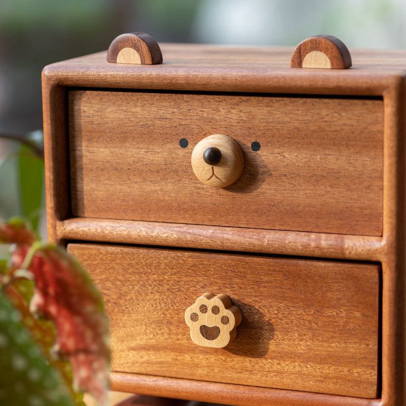 Wooden Bear Storage Box with Drawers - Cute Jewelry, Trinket & Desk Organizer