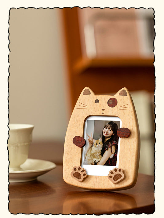 Wooden Cat Photo Frame - Adorable Animal Decor for Bedroom & Desk