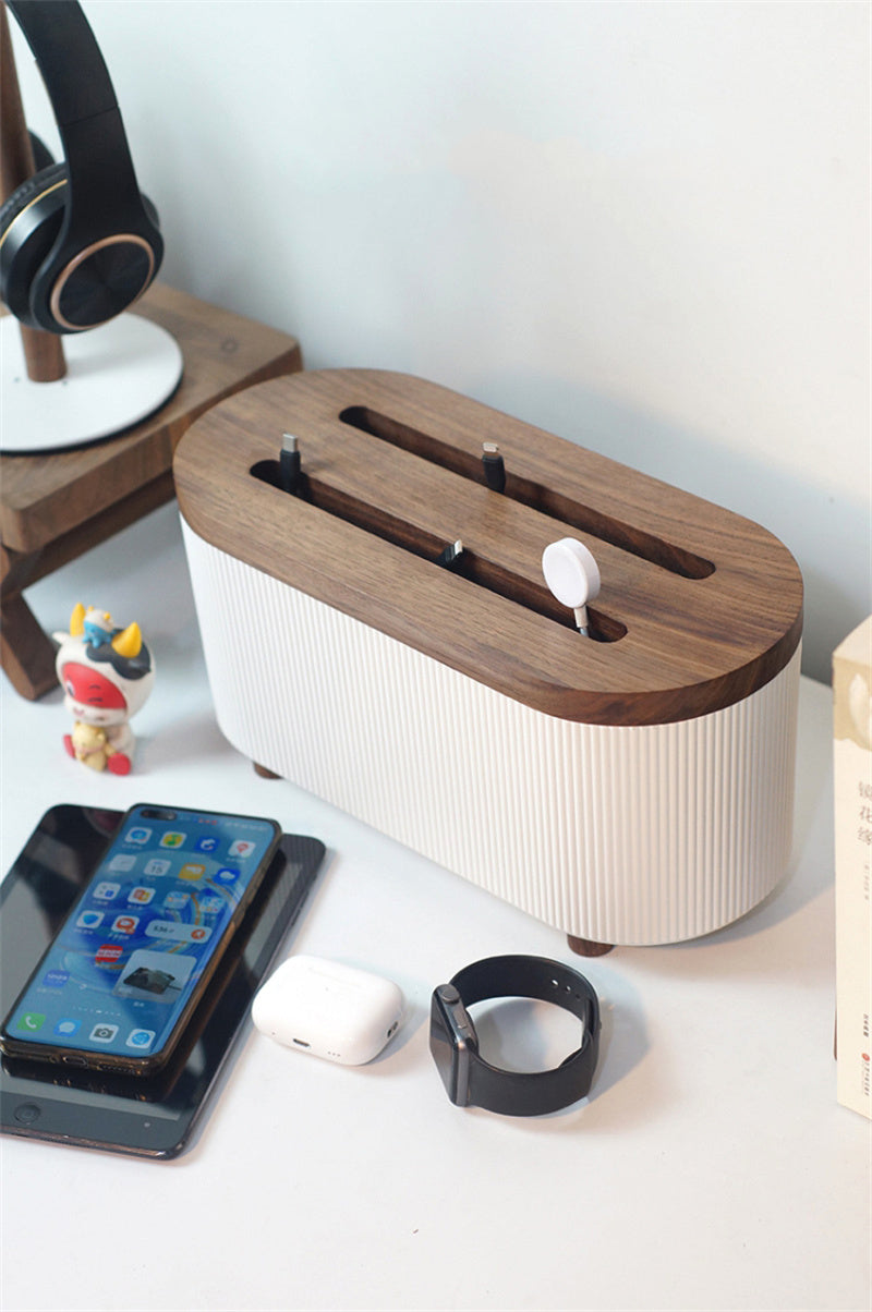 Wooden Charging Station Organizer – Smartphone, Tablet, Smartwatch & Earbud Dock