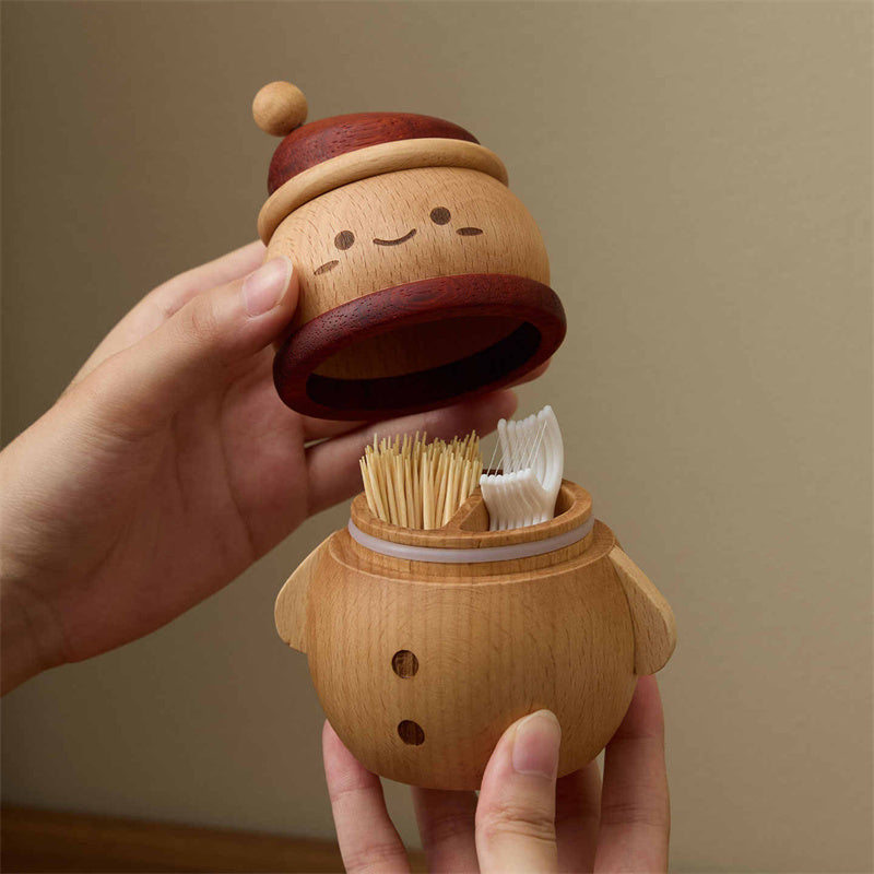 Wooden Christmas Snowman Organizer: Toothpick & Cotton Swab Holder with Bottle Opener Lid