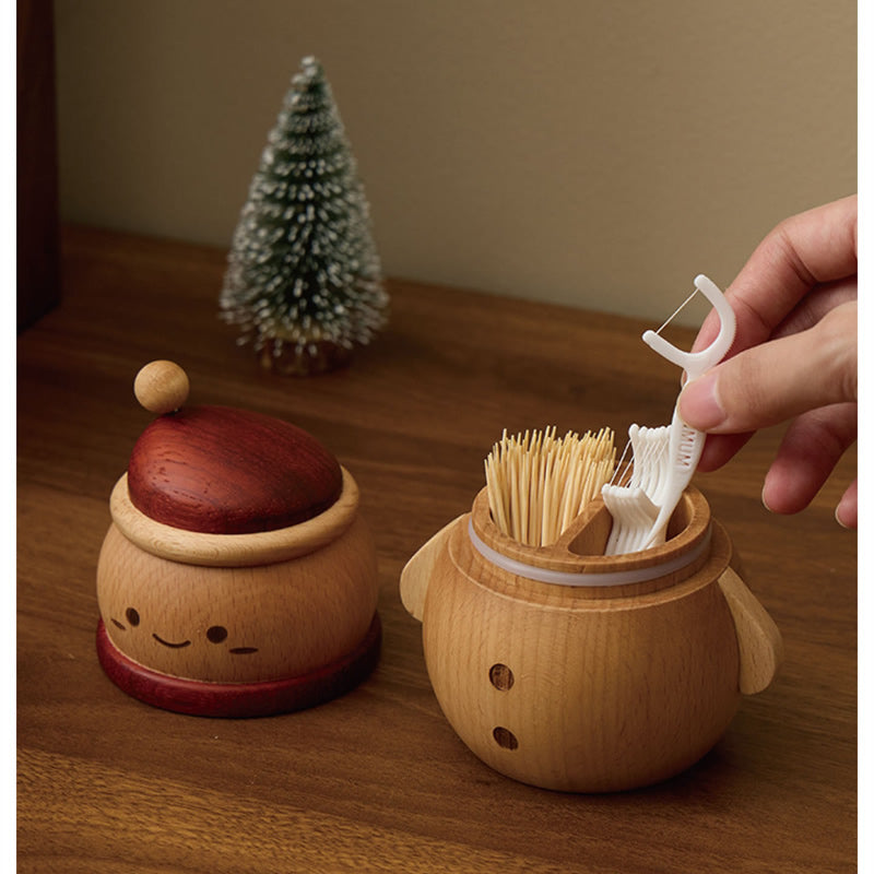 Wooden Christmas Snowman Organizer: Toothpick & Cotton Swab Holder with Bottle Opener Lid