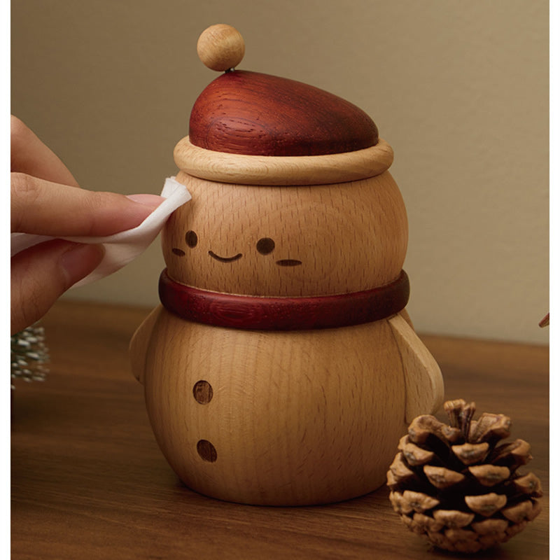 Wooden Christmas Snowman Organizer: Toothpick & Cotton Swab Holder with Bottle Opener Lid
