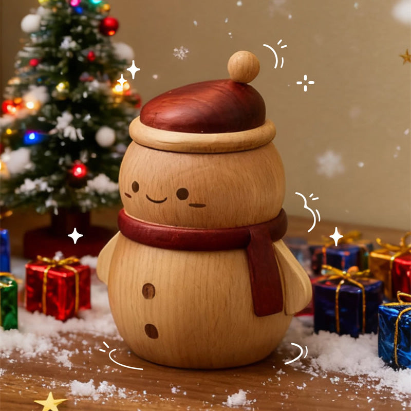 Wooden Christmas Snowman Organizer: Toothpick & Cotton Swab Holder with Bottle Opener Lid
