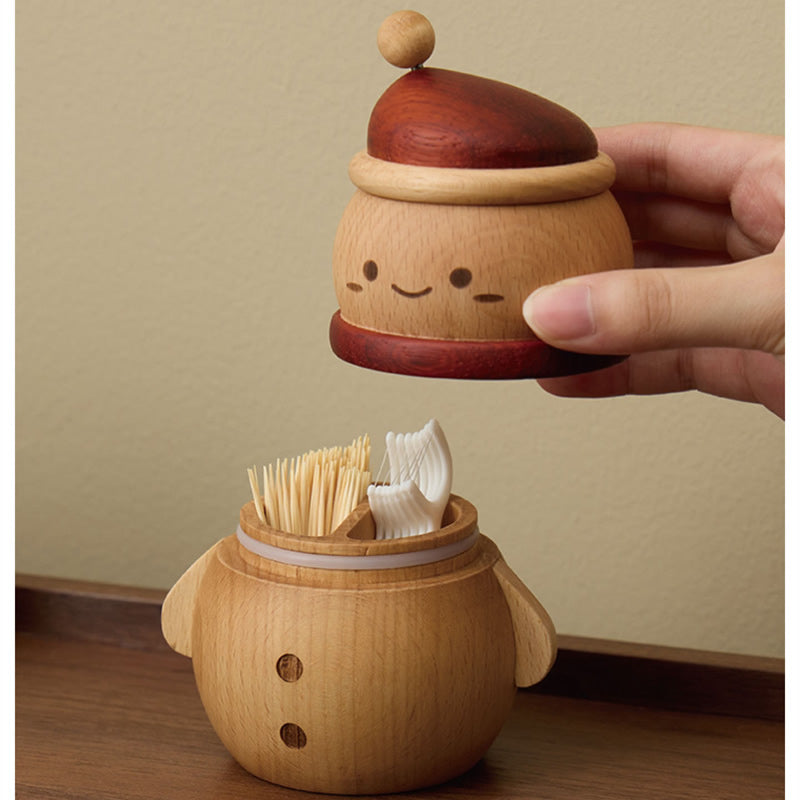 Wooden Christmas Snowman Organizer: Toothpick & Cotton Swab Holder with Bottle Opener Lid