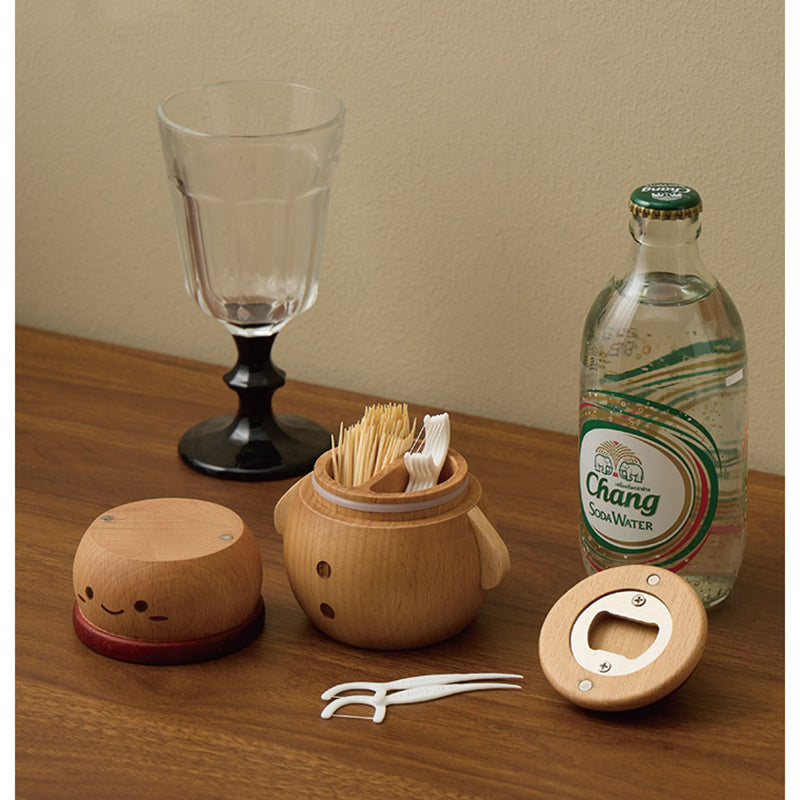 Wooden Christmas Snowman Organizer: Toothpick & Cotton Swab Holder with Bottle Opener Lid