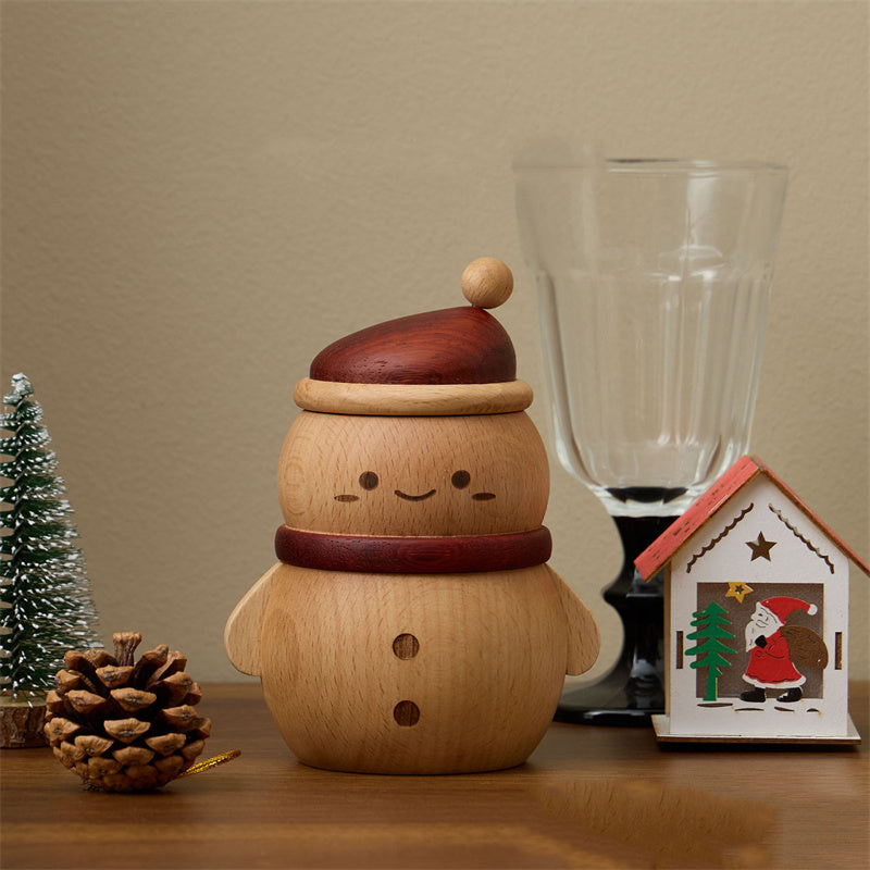 Wooden Christmas Snowman Organizer: Toothpick & Cotton Swab Holder with Bottle Opener Lid